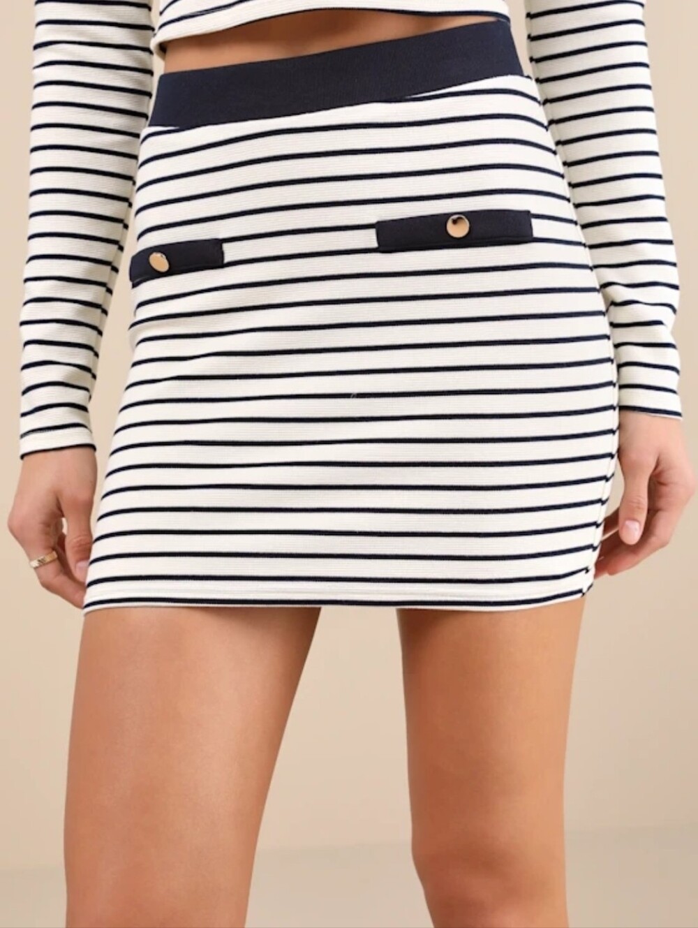 Lulus Uptown Aura Ivory Striped High-waisted Mini Skirt White - Size M/L/XL